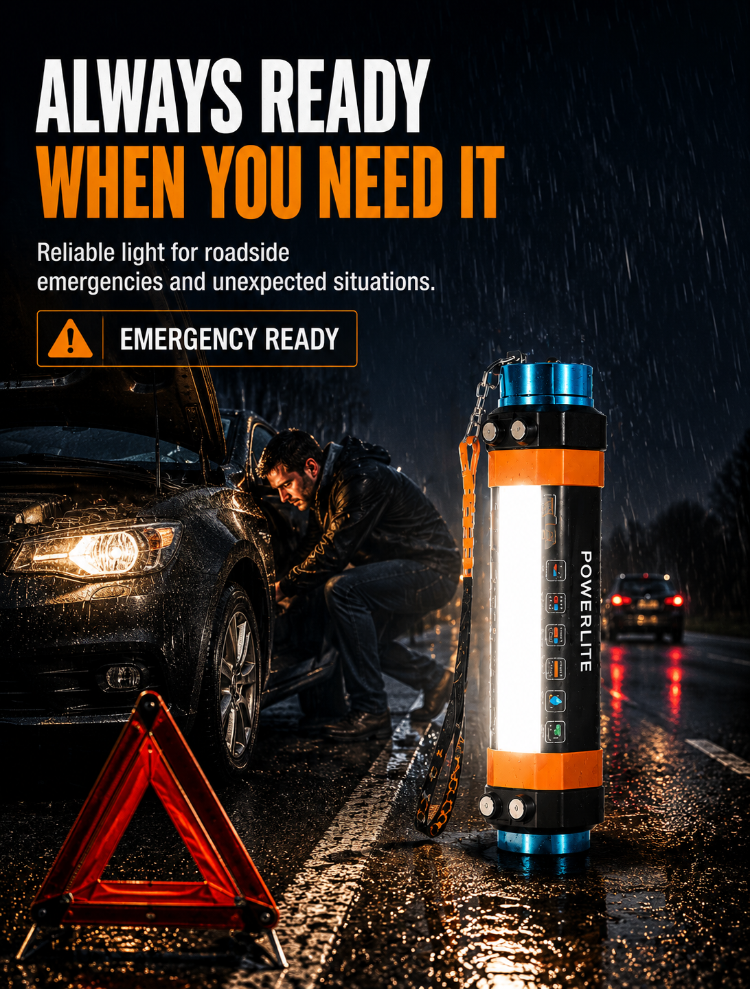 Lantern used as emergency lighting in a car breakdown kit
