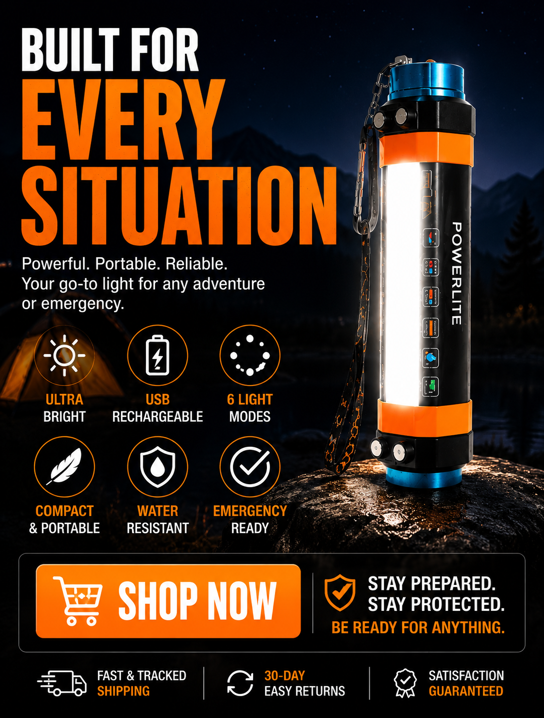 Waterproof lantern for camping, travel, and emergency use