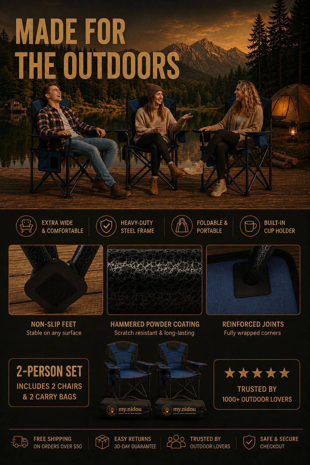 Portable camping chair folded down with carry bag included.