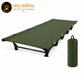 Lightweight folding camping cot with compact carry bag, portable outdoor sleeping bed for camping and backpacking.