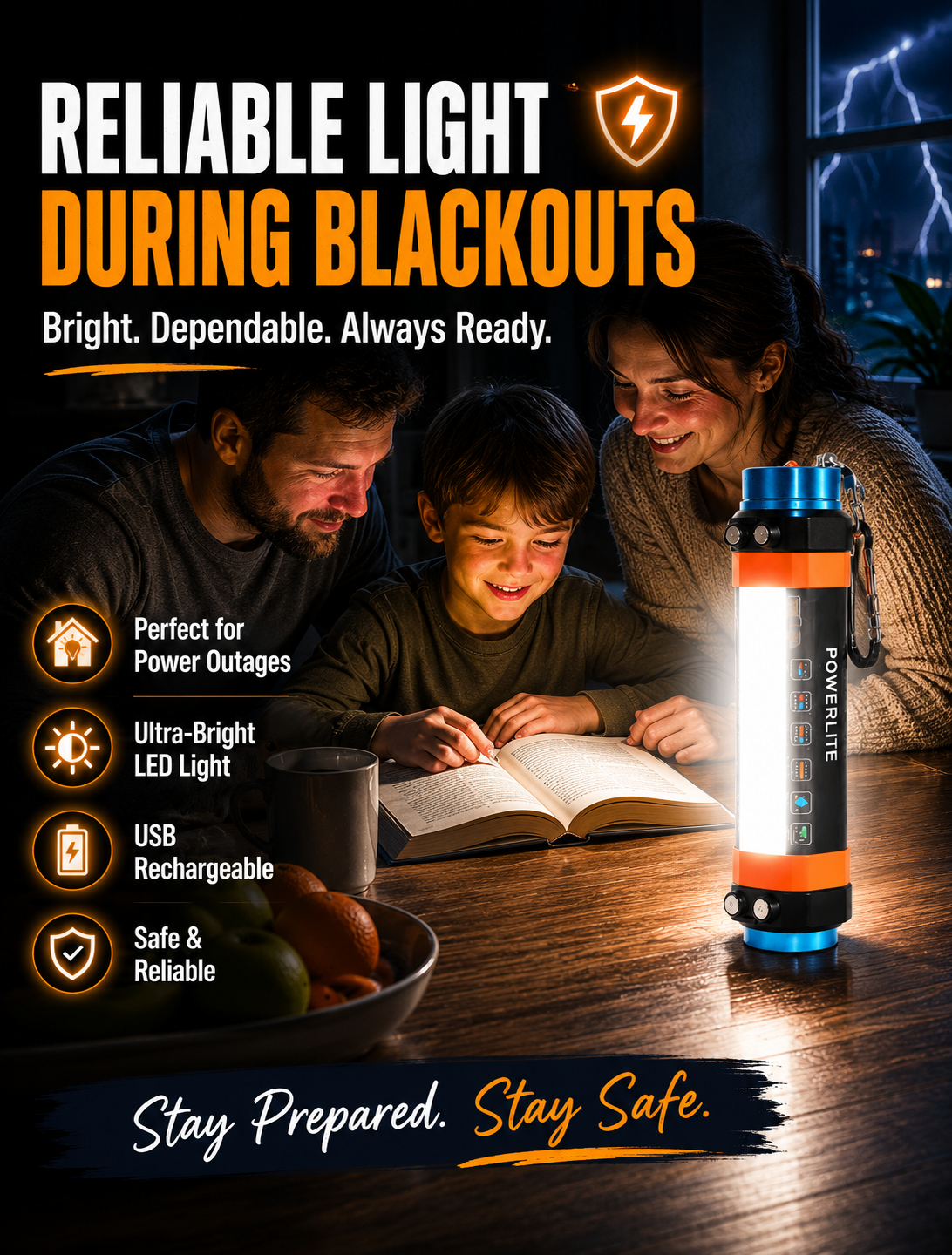 LED lantern providing light during a home power blackout