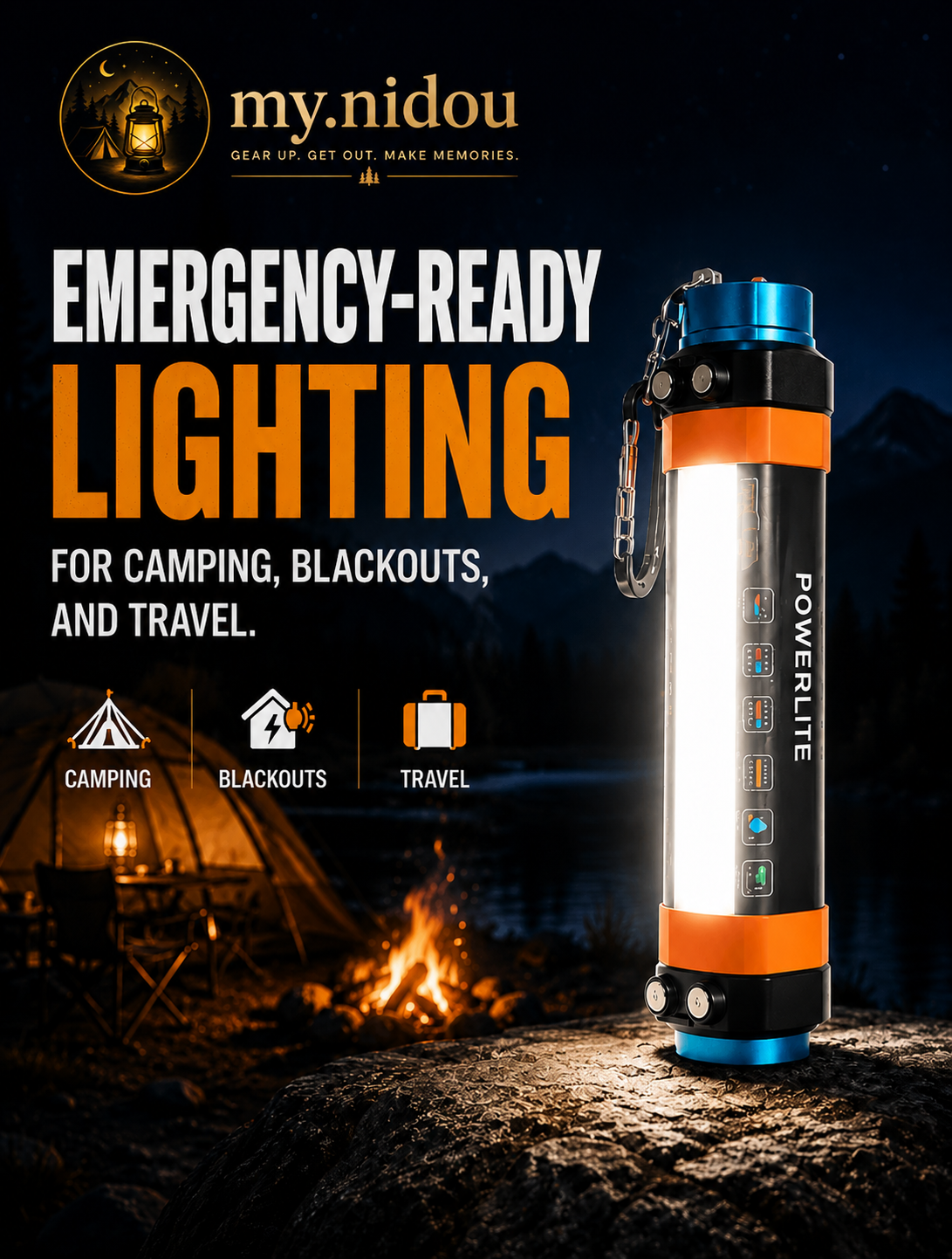 Rechargeable LED camping lantern with USB charging cable